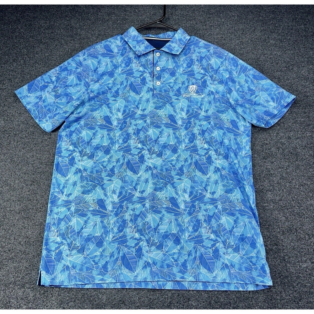 Bugatchi Mens Polo Wynn Golf Club Performance Shirt Large Blue White Floral
